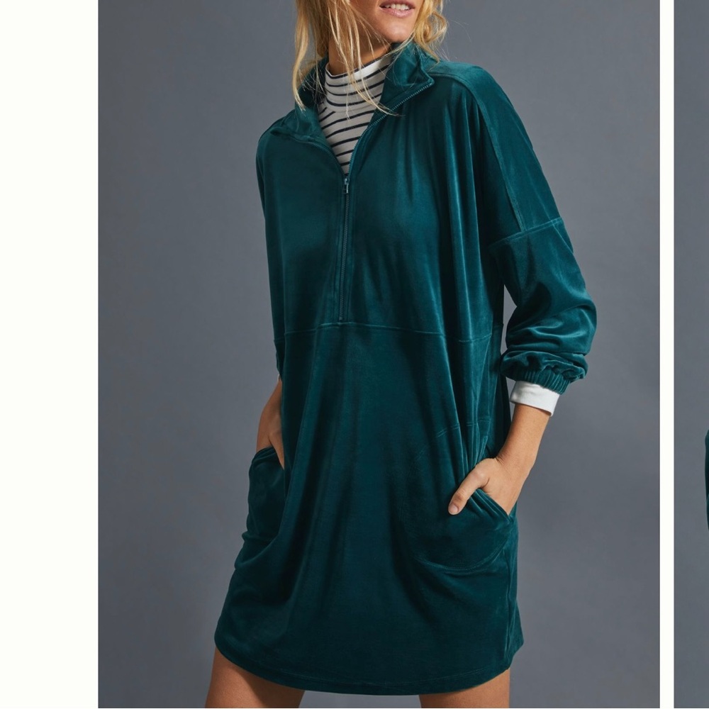 Anthropologie Rosalind Velvet Tunic Dress sz Medium or Large teal